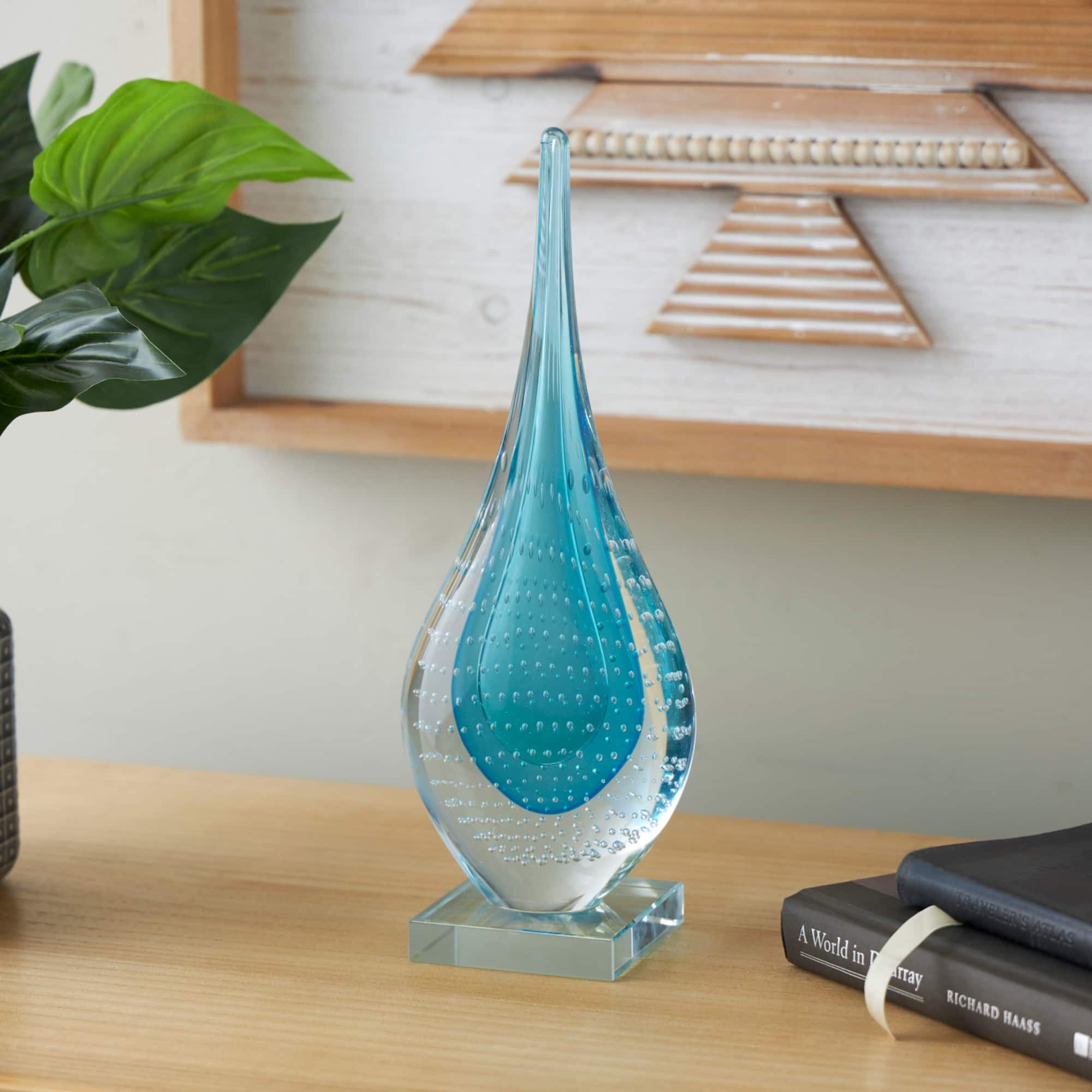 13" Blue Glass Abstract Teardrop Sculpture